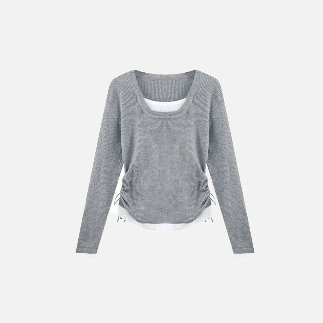 Slim Fit Strick-Langarmshirt mit Kordelzug