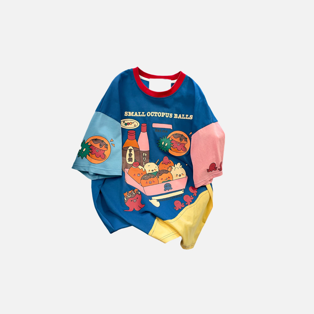 Buntes, übergroßes Fairycore-T-Shirt mit Cartoon-Print