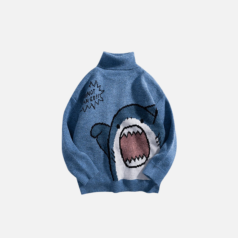 Übergroßer Strickpullover mit gruseligem Hai-Motiv