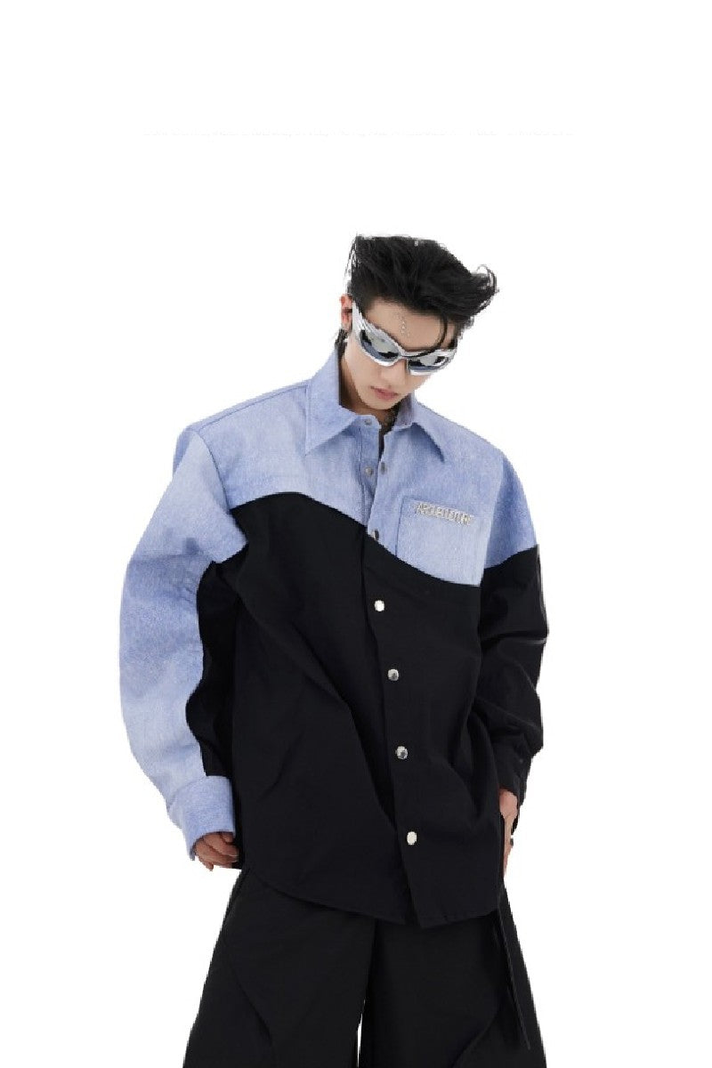 Hemd aus unregelmäßig genähtem Denim-PU-Leder