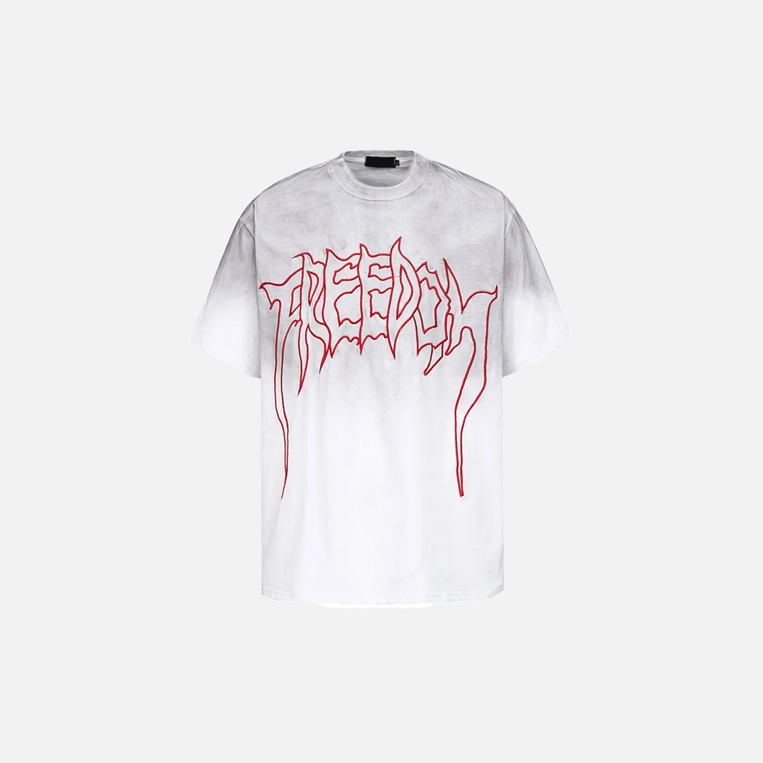Y2K Retro-T-Shirt aus Baumwolle mit gestickten Buchstaben im Batik-Look