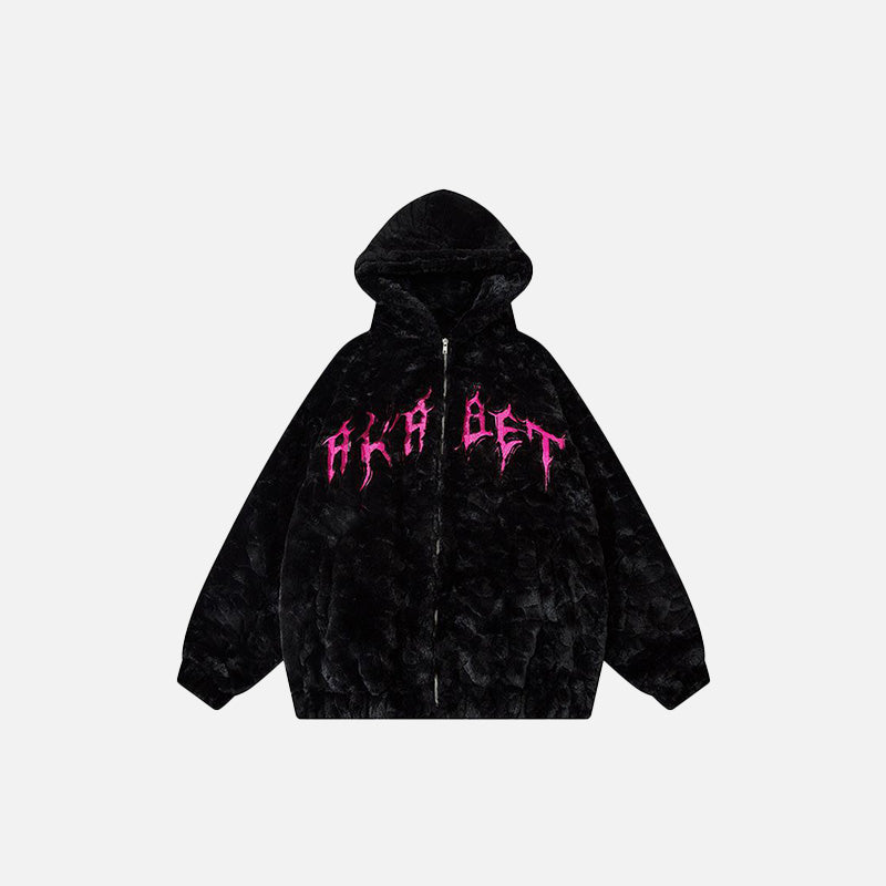 Fuzzy Embroidery Black Jacket