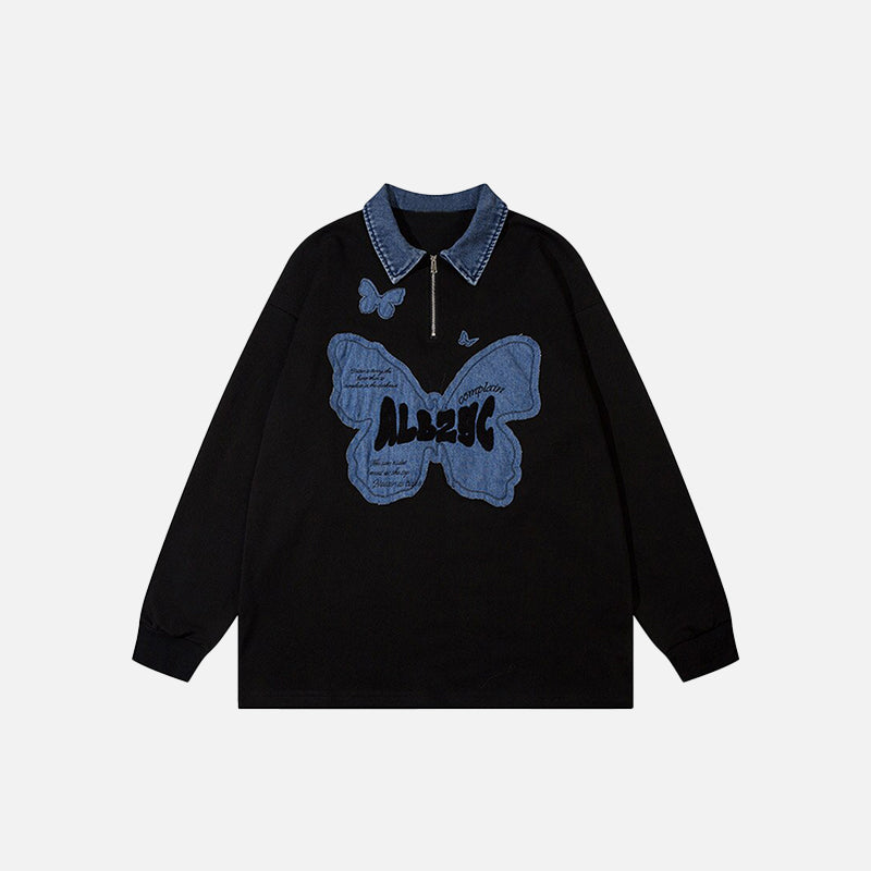Sweat-shirt en jean oversize à écussons papillons