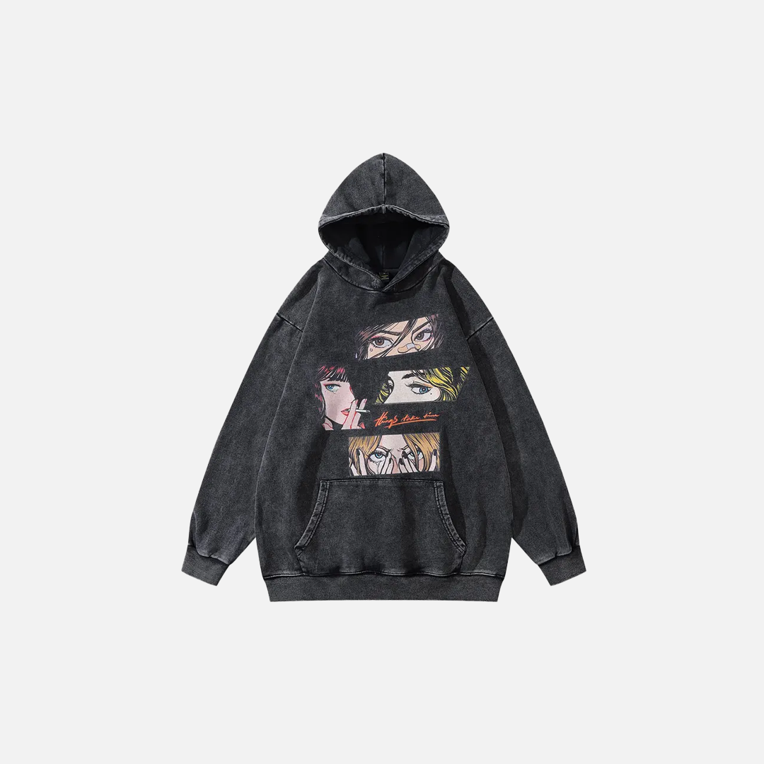 Sweat à capuche vintage à motif yeux d'anime