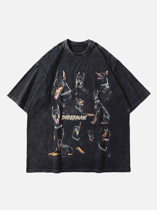 Dobermann-Hund-Oversize-T-Shirt aus gewaschenem Stoff