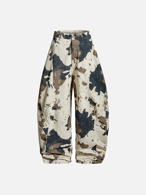 Streetwear-Hose mit Kuhmuster-Camouflage und weitem Bein