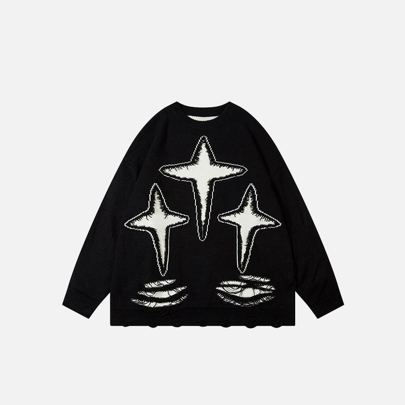 Lockerer Pullover mit Sternenmuster und Rissen
