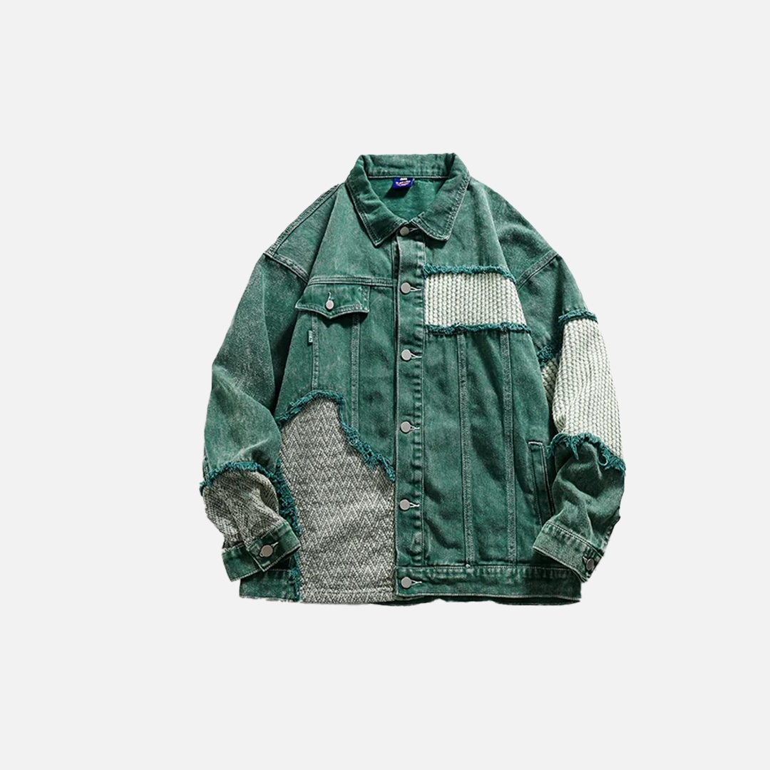 Grüne Patchwork-Jeansjacke
