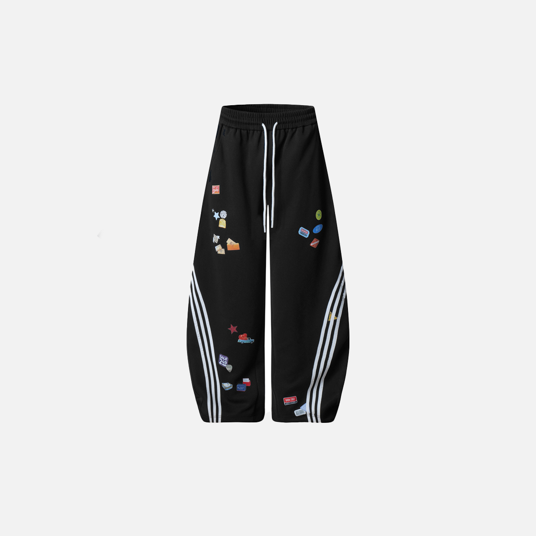 Figurschmeichelnde, gestreifte Patchwork-Jogginghose mit lockerem, weitem Bein