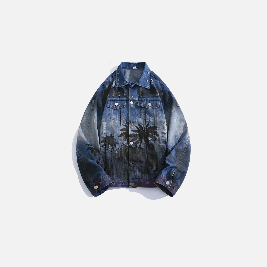 Veste en jean dégradée à motif cocotier