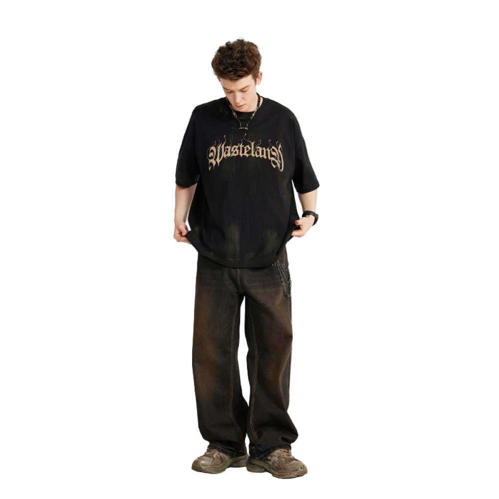 Yellow Sand-Wash Wide-Leg Jeans