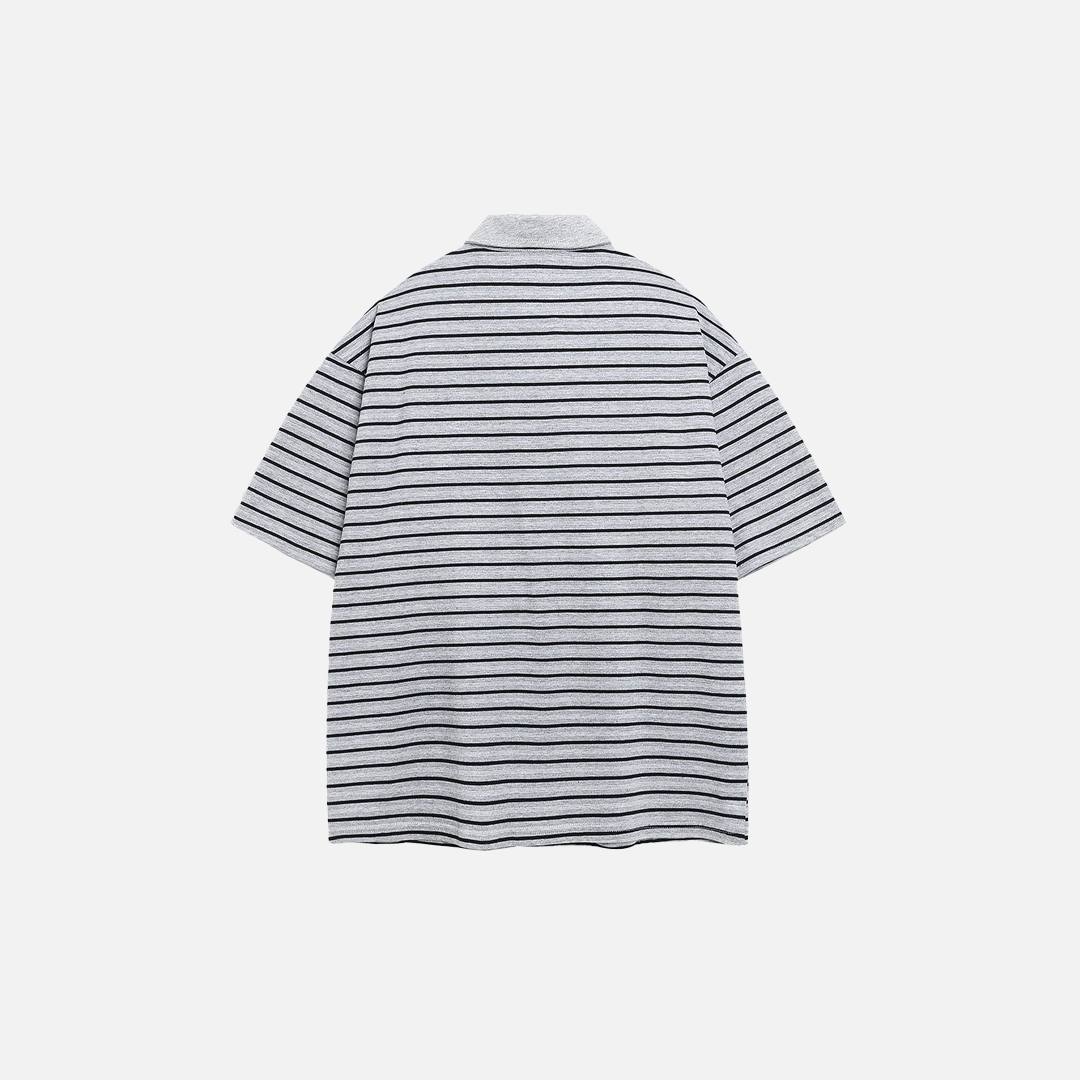 Casual Striped Polo with Badge Short Sleeve T-Shirt