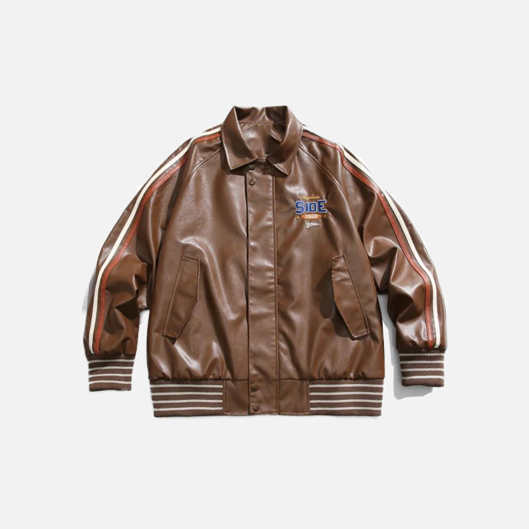 Veste universitaire de moto en cuir PU uni style Y2K