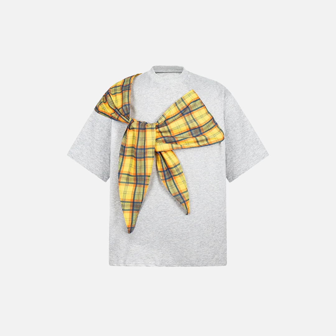 Streetwear Loose Plaid Patchwork Crew Neck T-Shirt