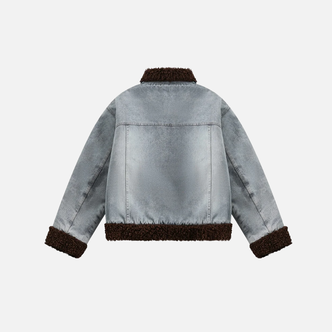 Veste en jean à empiècements en fausse fourrure sherpa