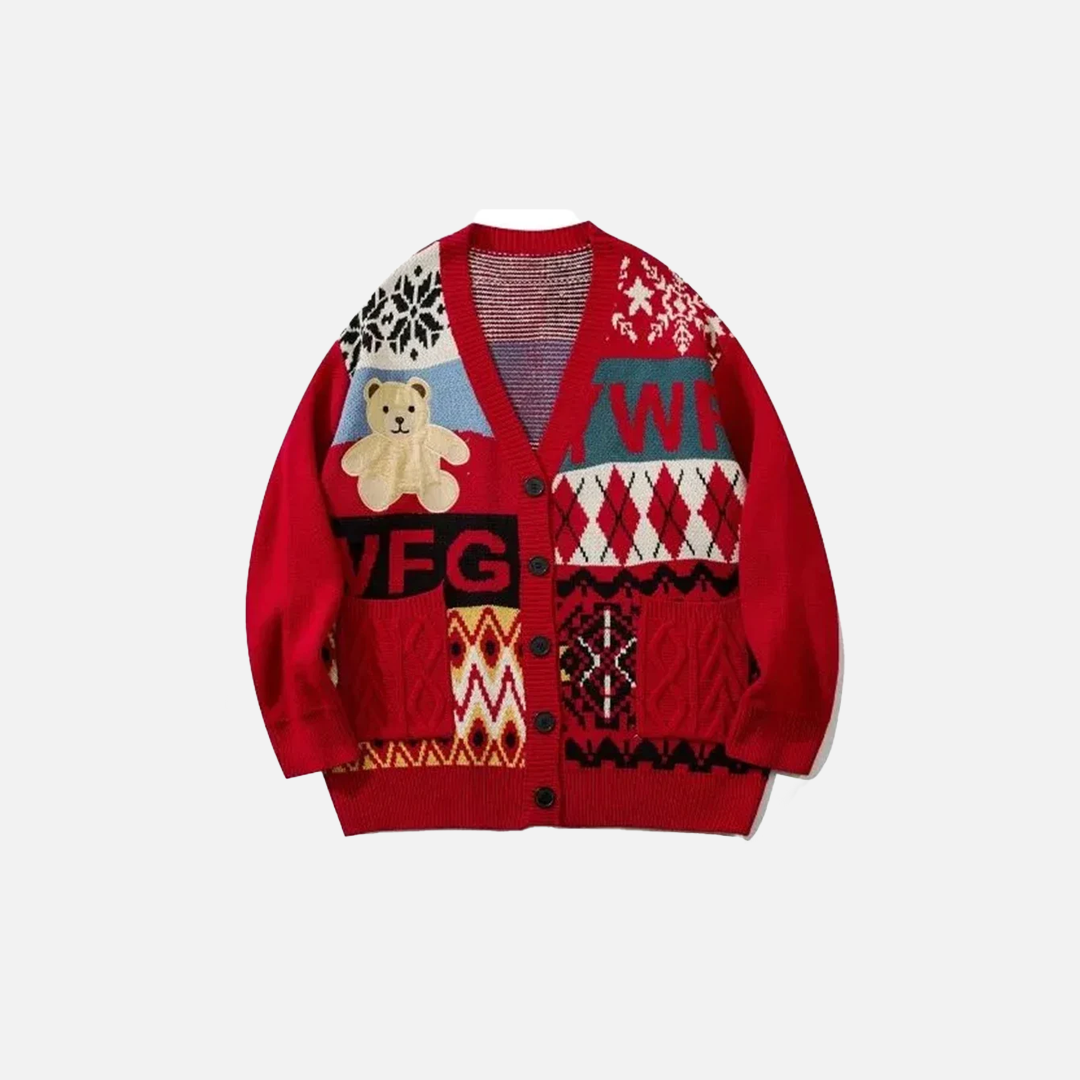 Bestickter Bären-Strickcardigan