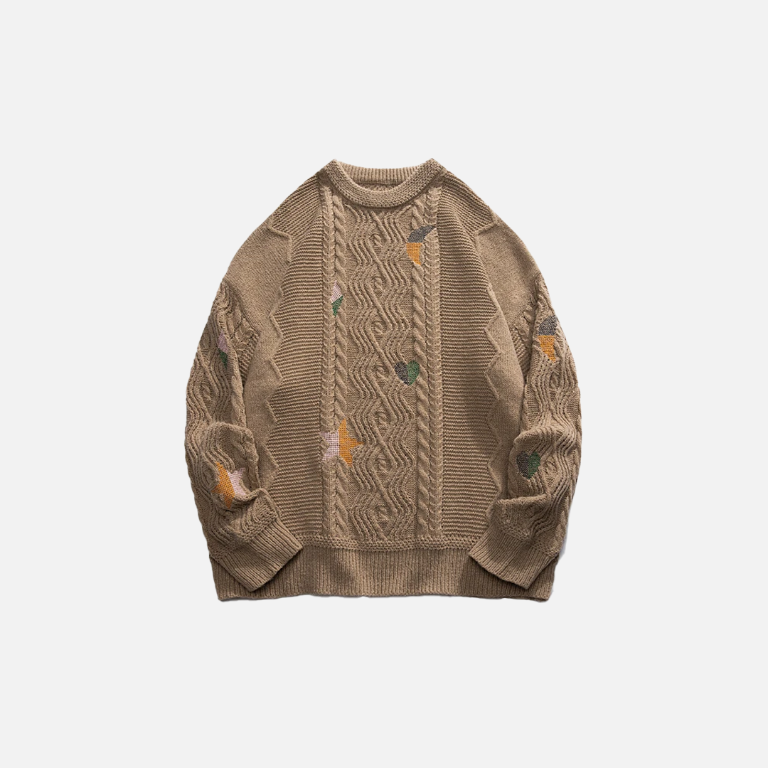 Y2K Gemütlicher bedruckter Strickpullover mit Rundhalsausschnitt