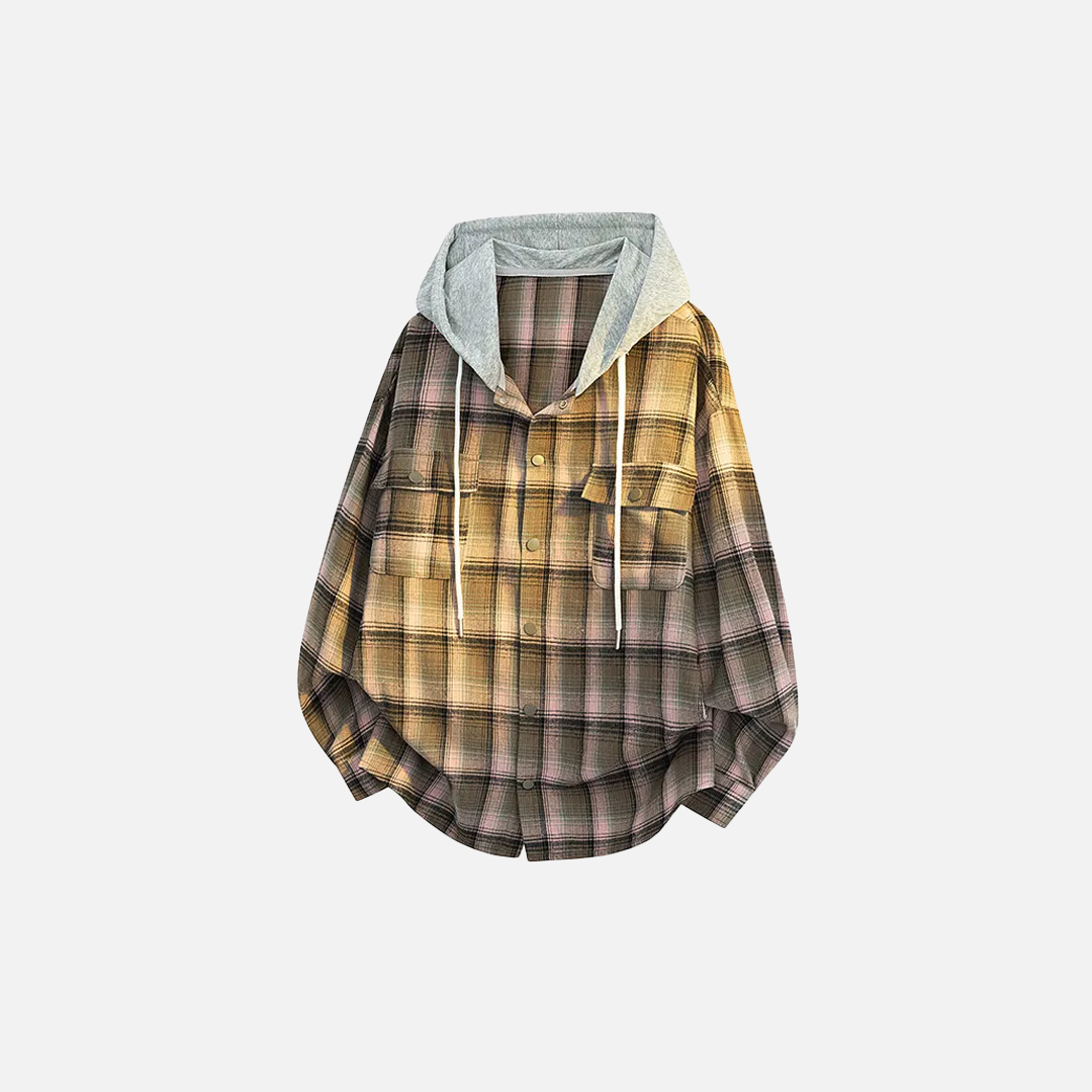 Kariertes Oversize-Designer-Kapuzenhemd mit langen Ärmeln