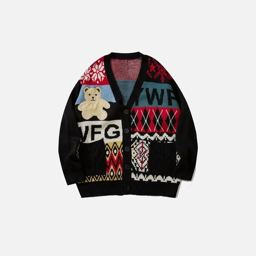 Bestickter Bären-Strickcardigan