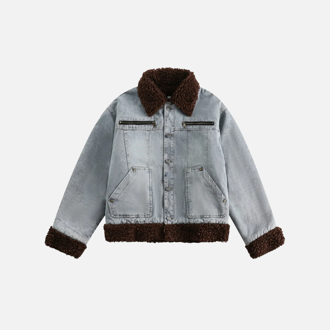 Veste en jean à empiècements en fausse fourrure sherpa