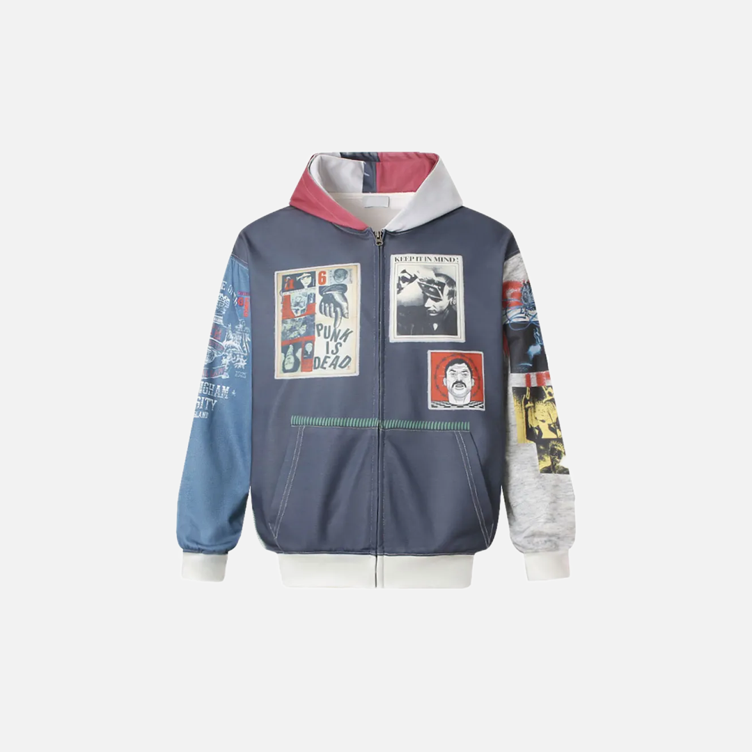 Vintage Grunge Sweatshirt mit Grafikprint und Reißverschluss