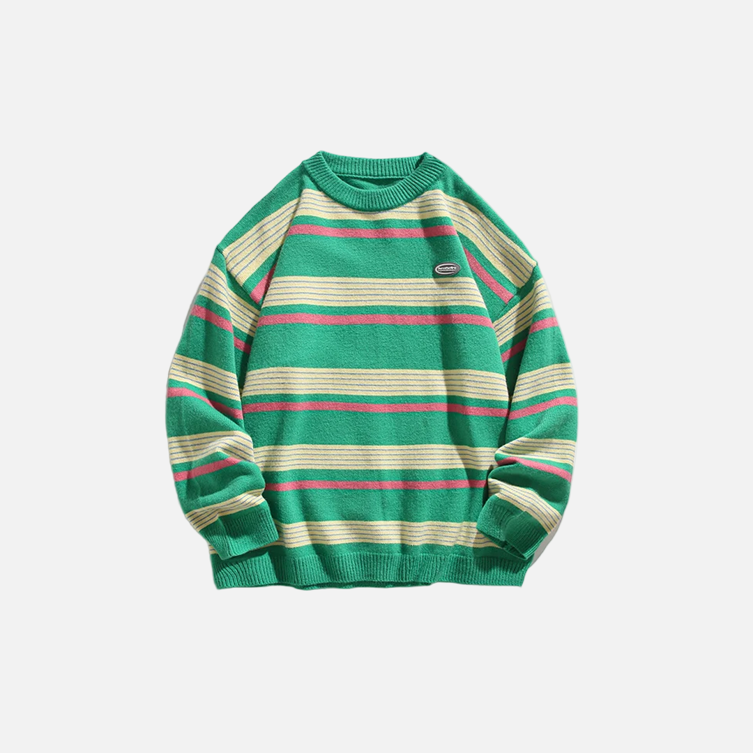 Farbblock-gestreifter Strickpullover im College-Stil