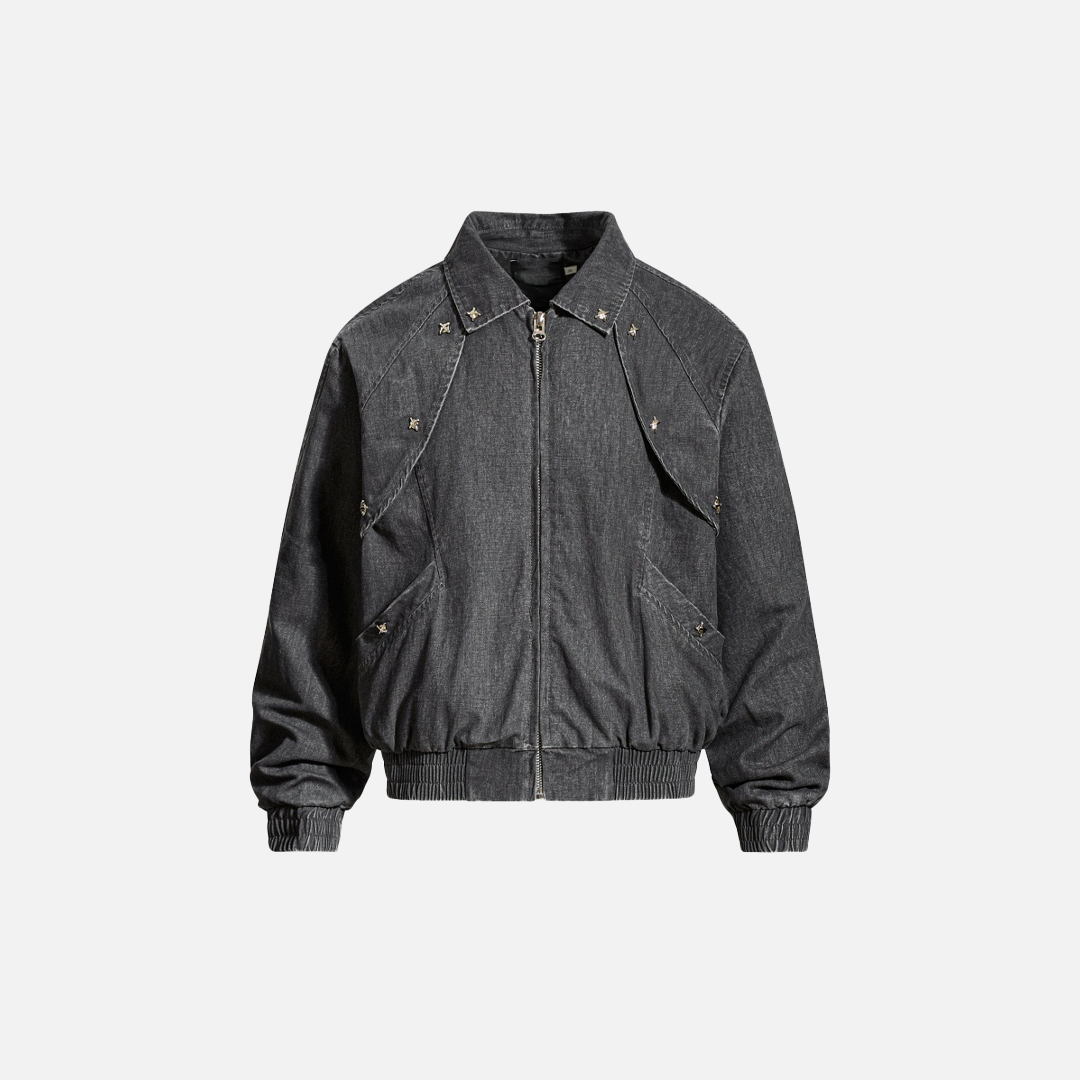 Veste en jean délavée style métal lourd à grandes poches Y2K