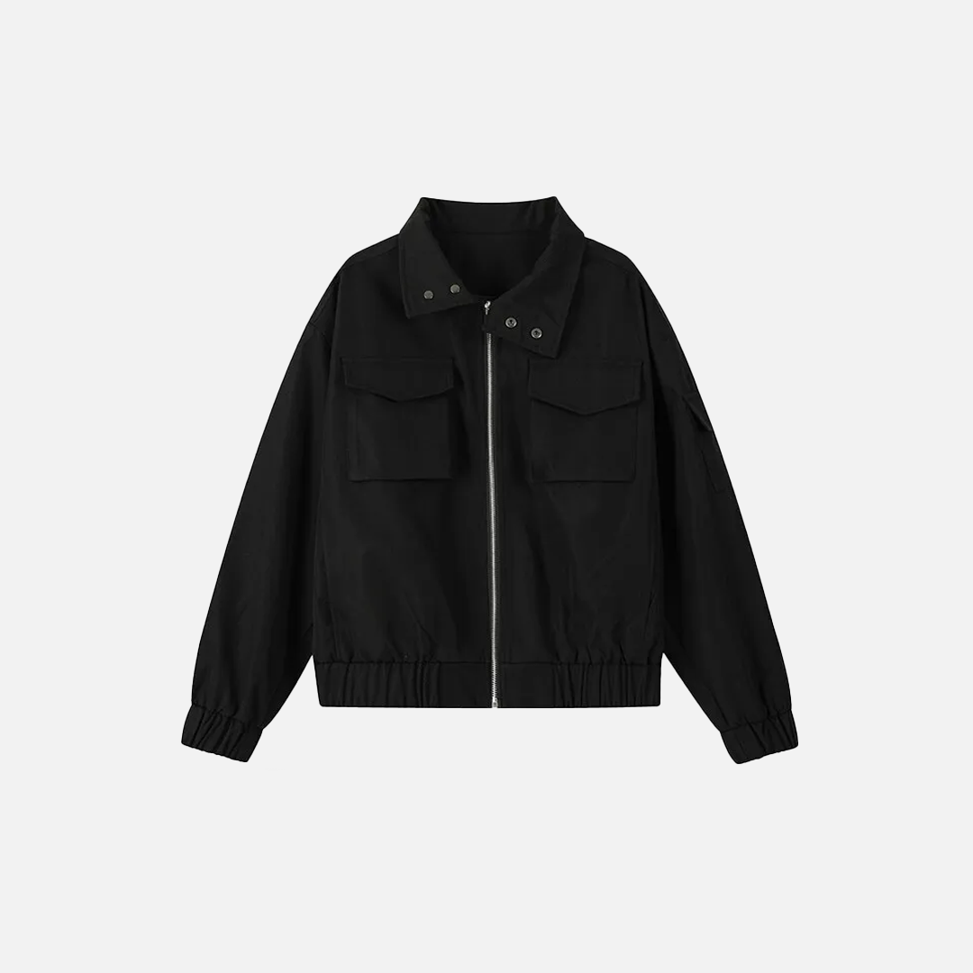 Veste de printemps unie à double poche et fermeture éclair