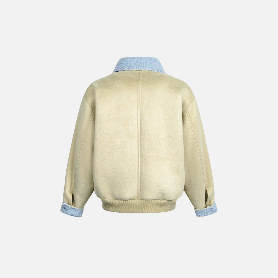 Vintage-Jacke mit Cartoon-Katzenprint aus Sherpa-Kunstfell