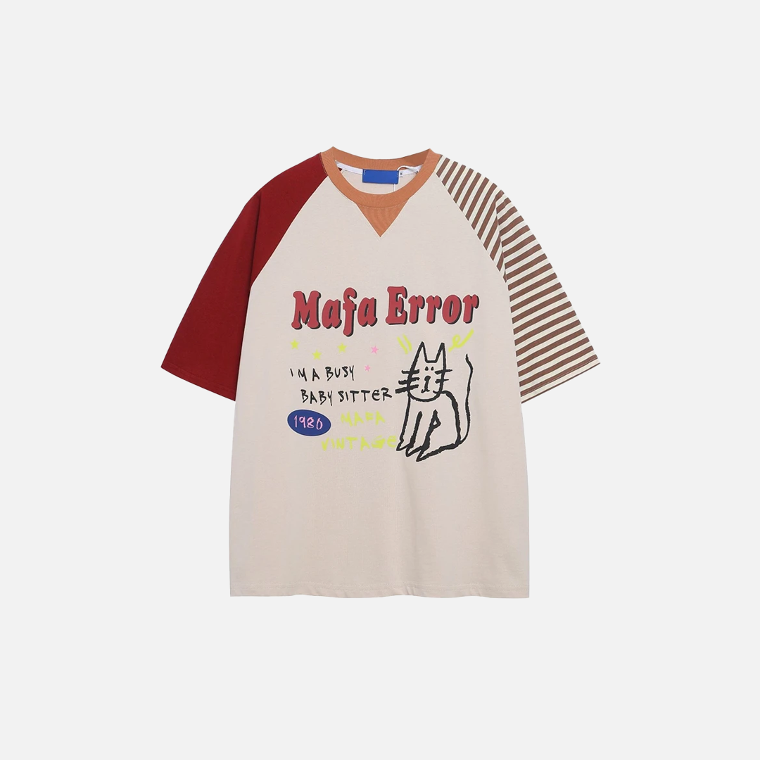 Lässiges Kurzarm-T-Shirt mit Katzen-Patchworkmuster