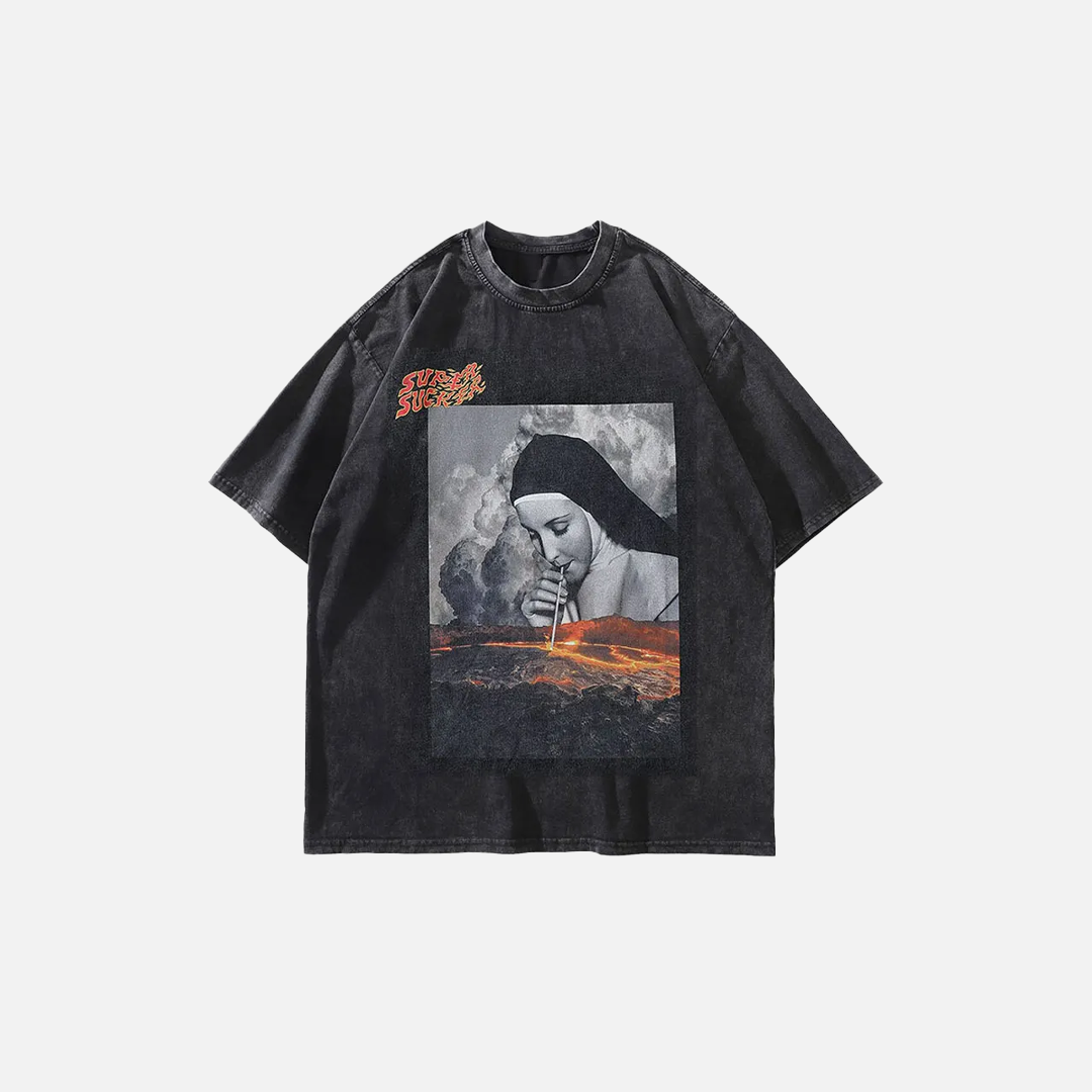 Bequemes Oversize-T-Shirt mit lustigem Nonnen-Grafikprint