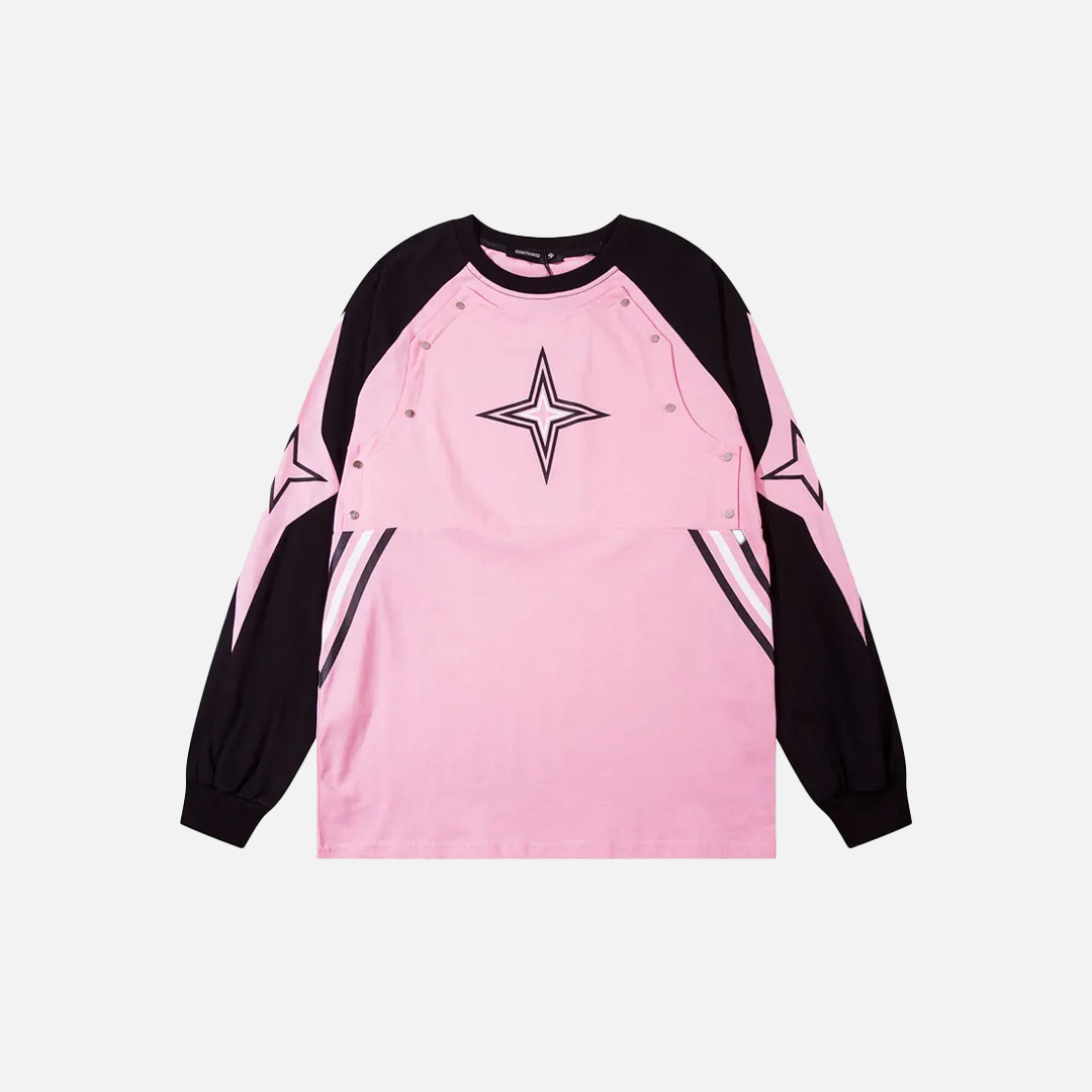 Y2K Oversize Patchwork Langarm-Baumwoll-T-Shirt