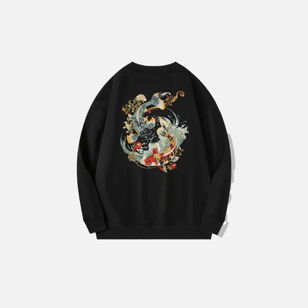 Vintage-Sweatshirt mit Karpfenmotiv und Rundhalsausschnitt