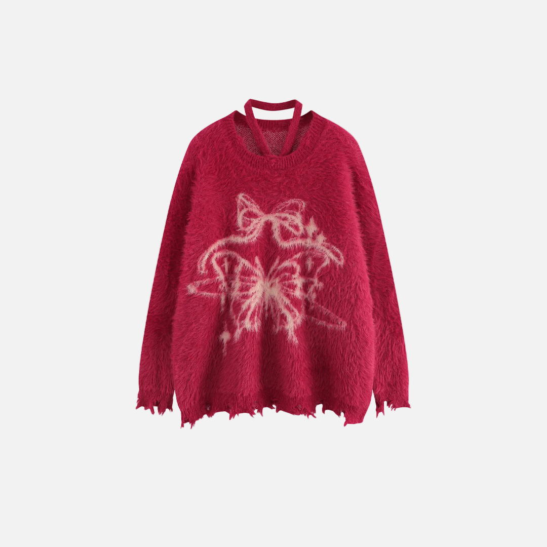 Kuscheliger, flauschiger Pullover mit Schmetterlingsmotiv