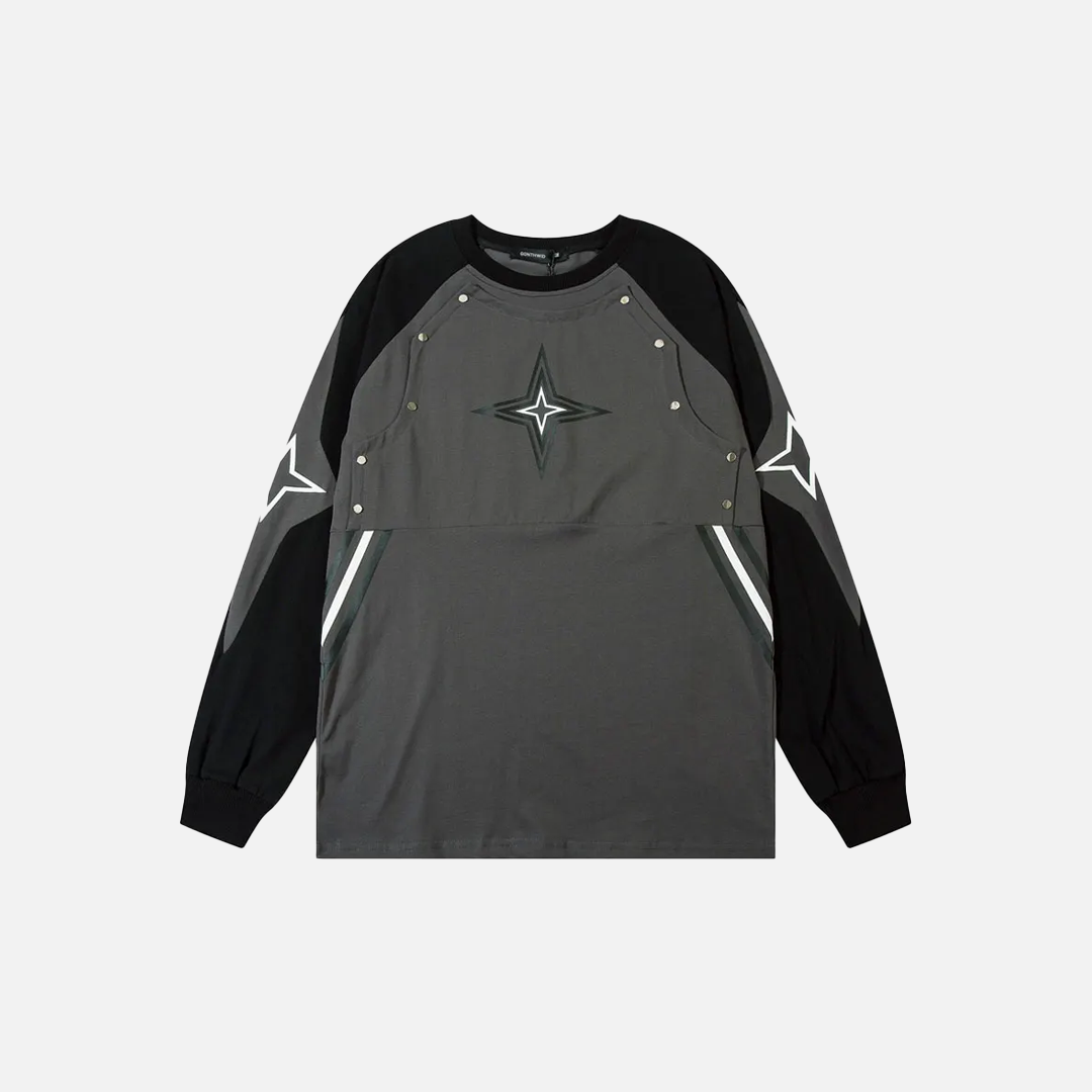 Y2K Oversize Patchwork Langarm-Baumwoll-T-Shirt