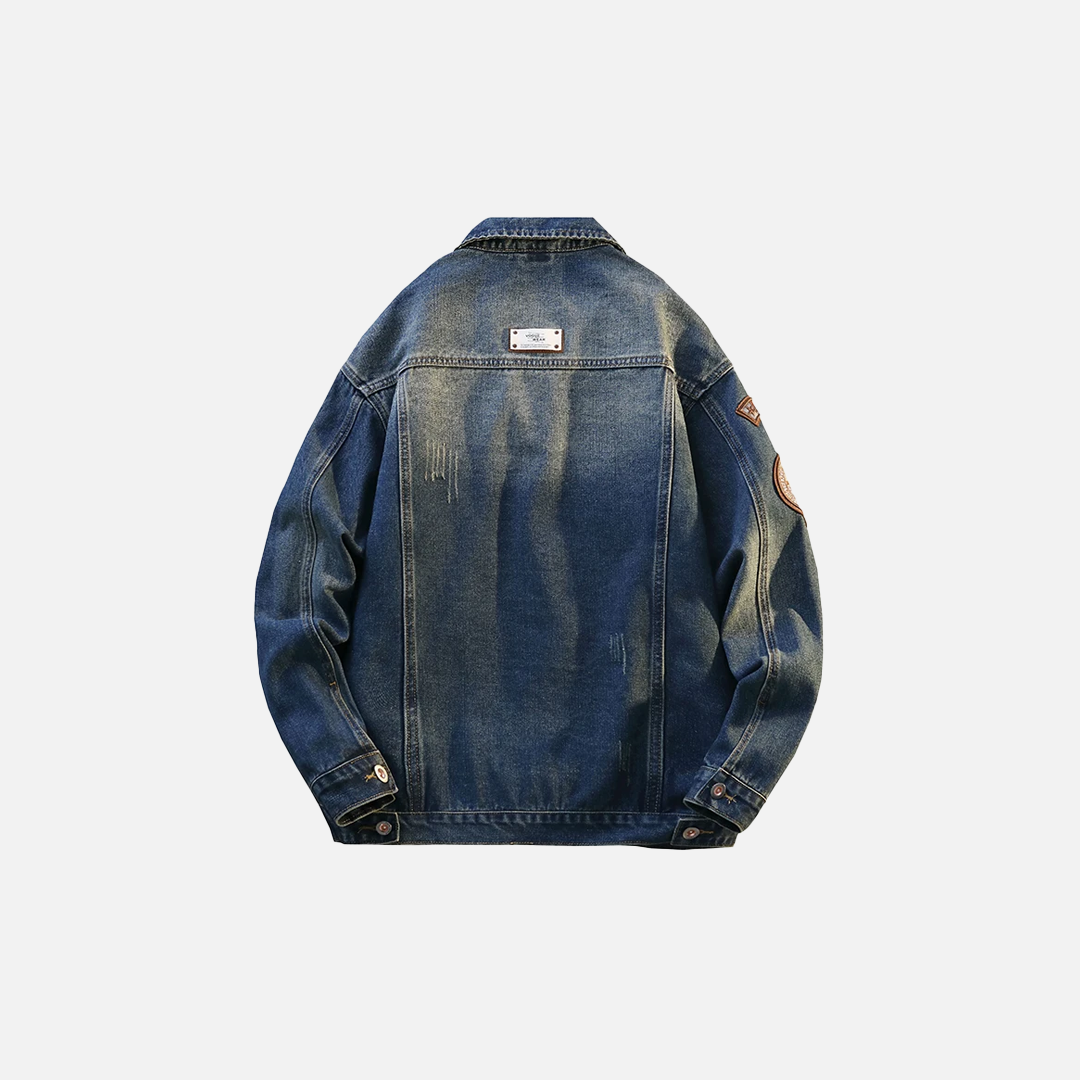 veste en jean ample à col rabattu brodé