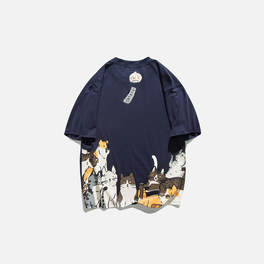 T-Shirt mit japanischem Graffiti-Katzenprint