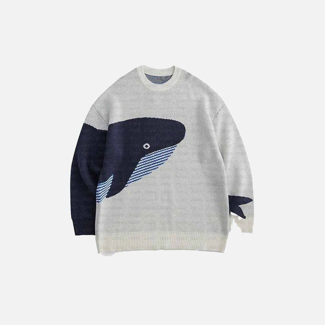 Strickpullover mit Blauwal-Motiv
