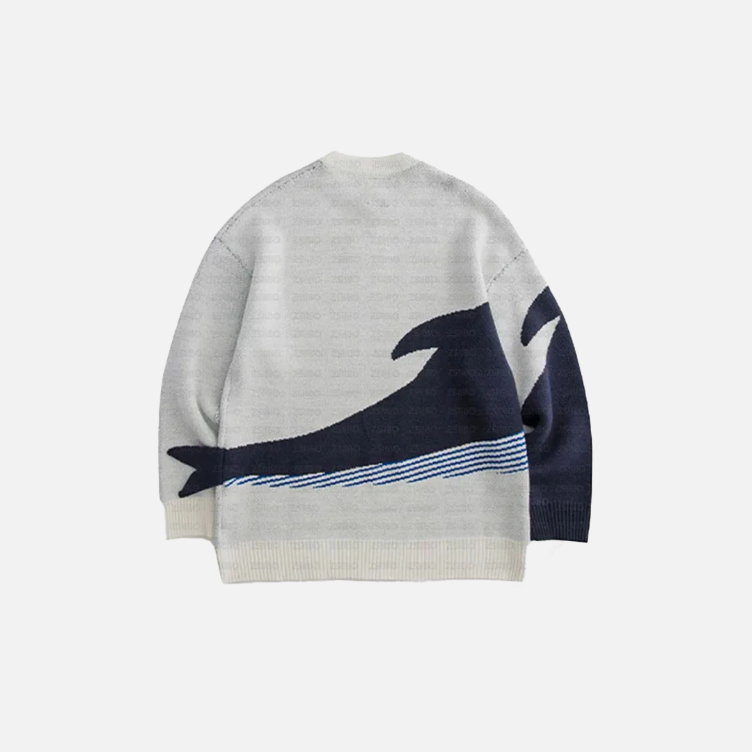 Strickpullover mit Blauwal-Motiv