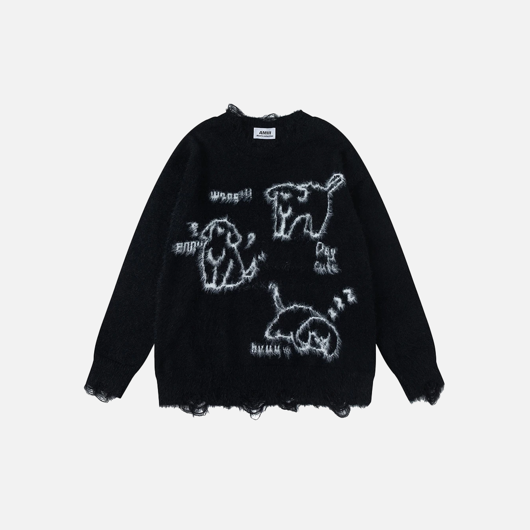 Pull en maille oversize flatteur à motif chien style années 2000
