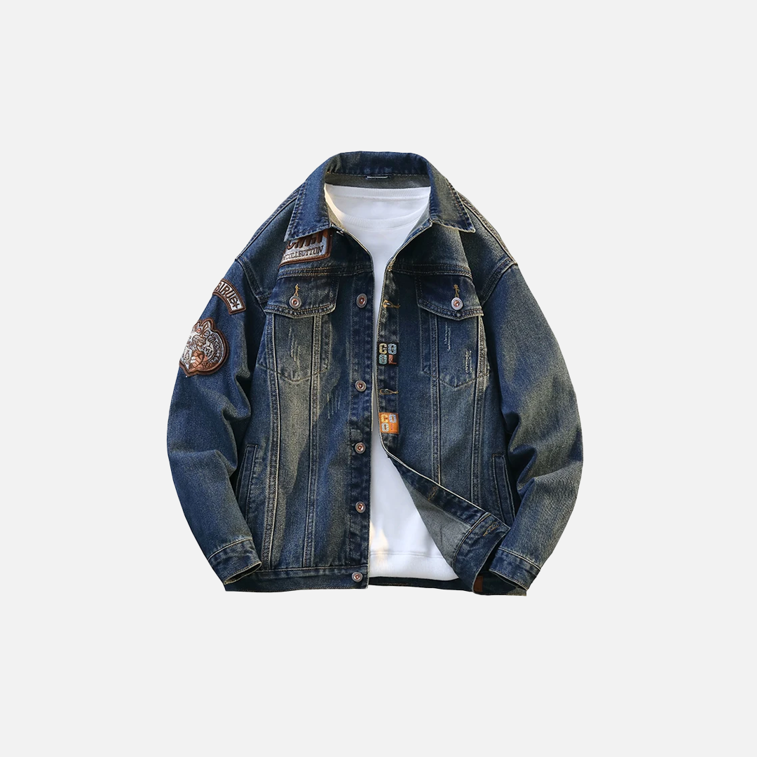 veste en jean ample à col rabattu brodé