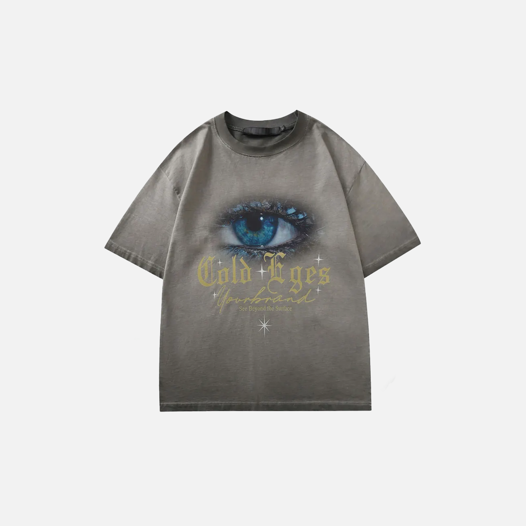 Vintage-Hüft-T-Shirt mit blauem Augen-Grafik