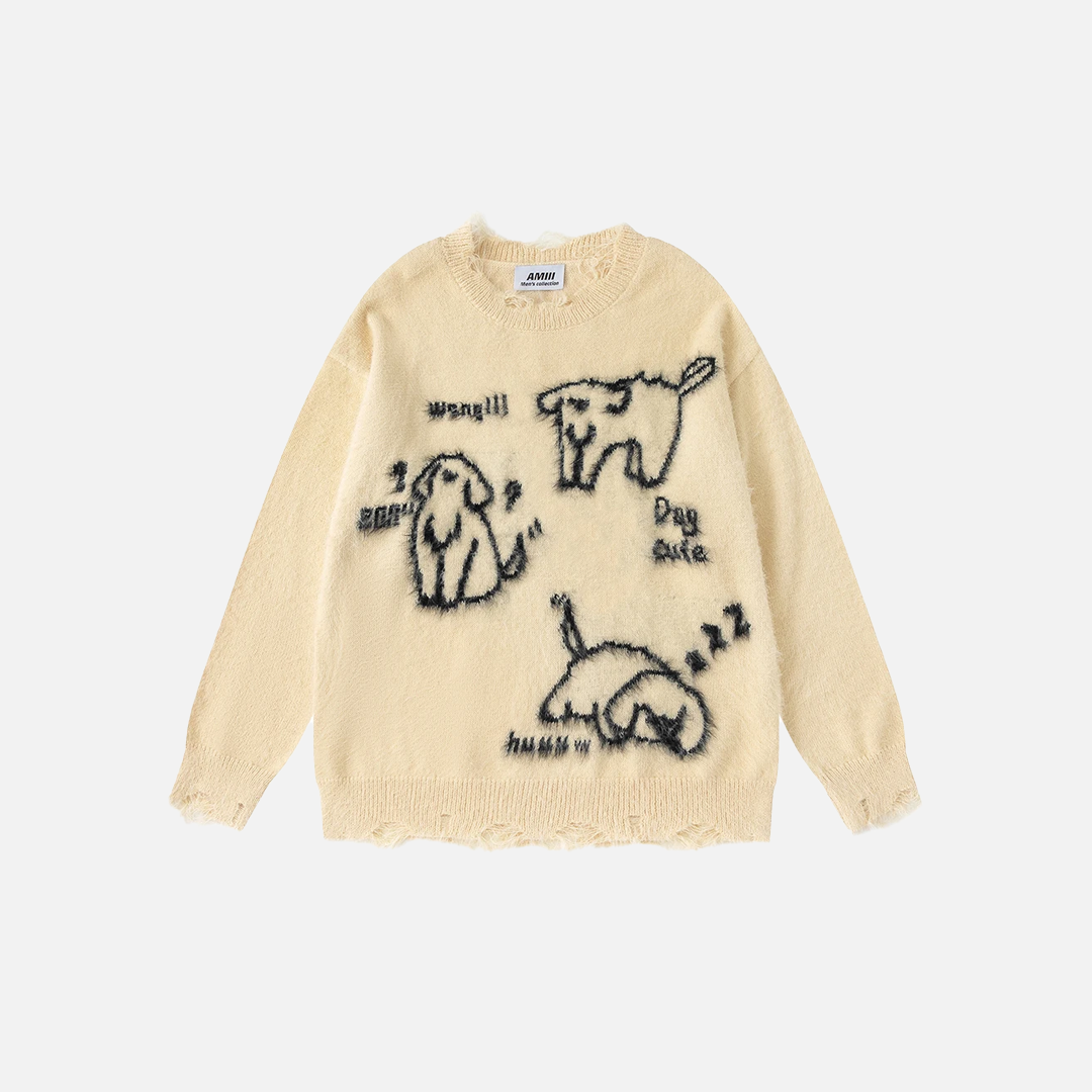 Pull en maille oversize flatteur à motif chien style années 2000