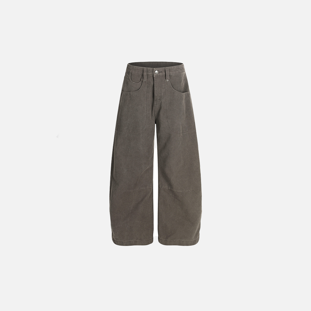 Streetwear Punk Deconstructed Pleated Wide Leg Jeans
