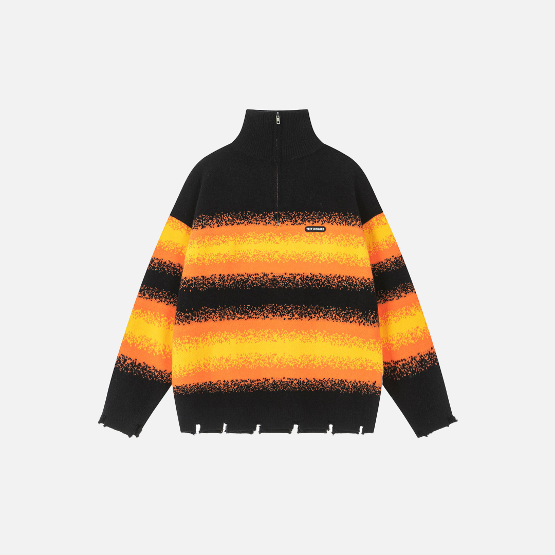 Y2K Retro-Streifenpullover mit halbem Reißverschluss und Rollkragen