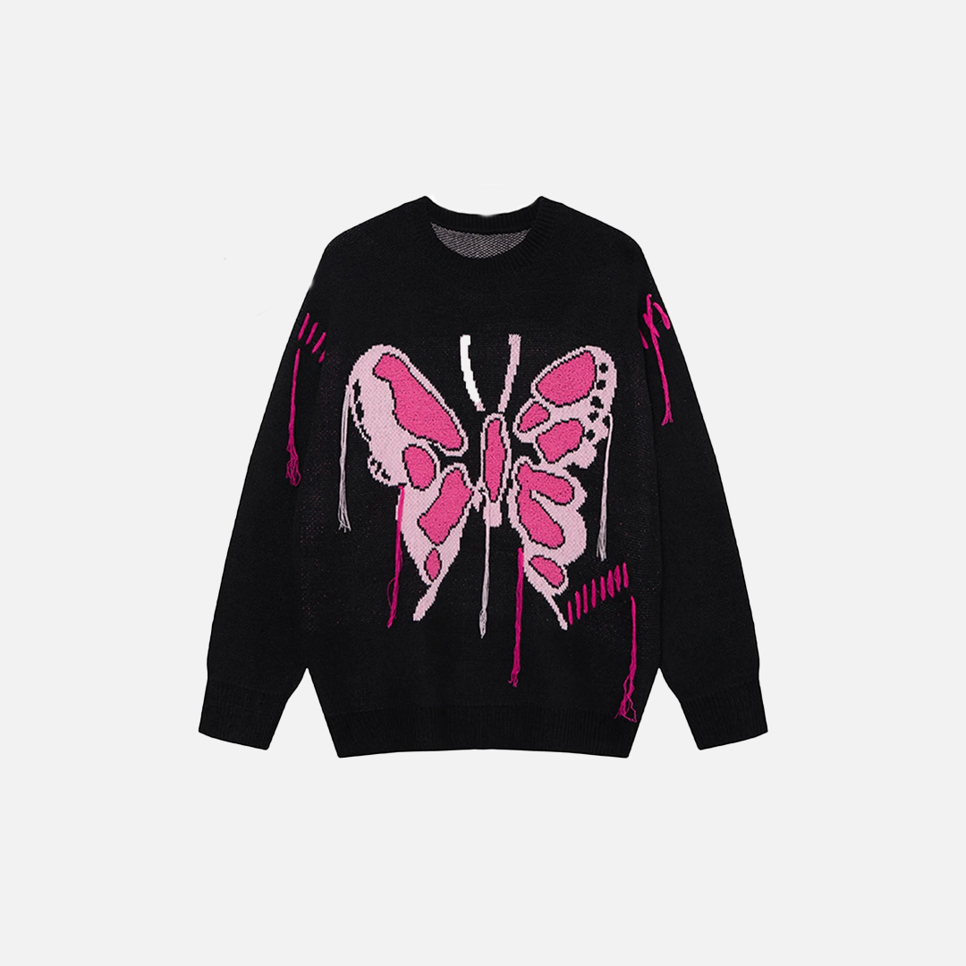 Pull en maille à motif papillon doux et vibrant pour femme