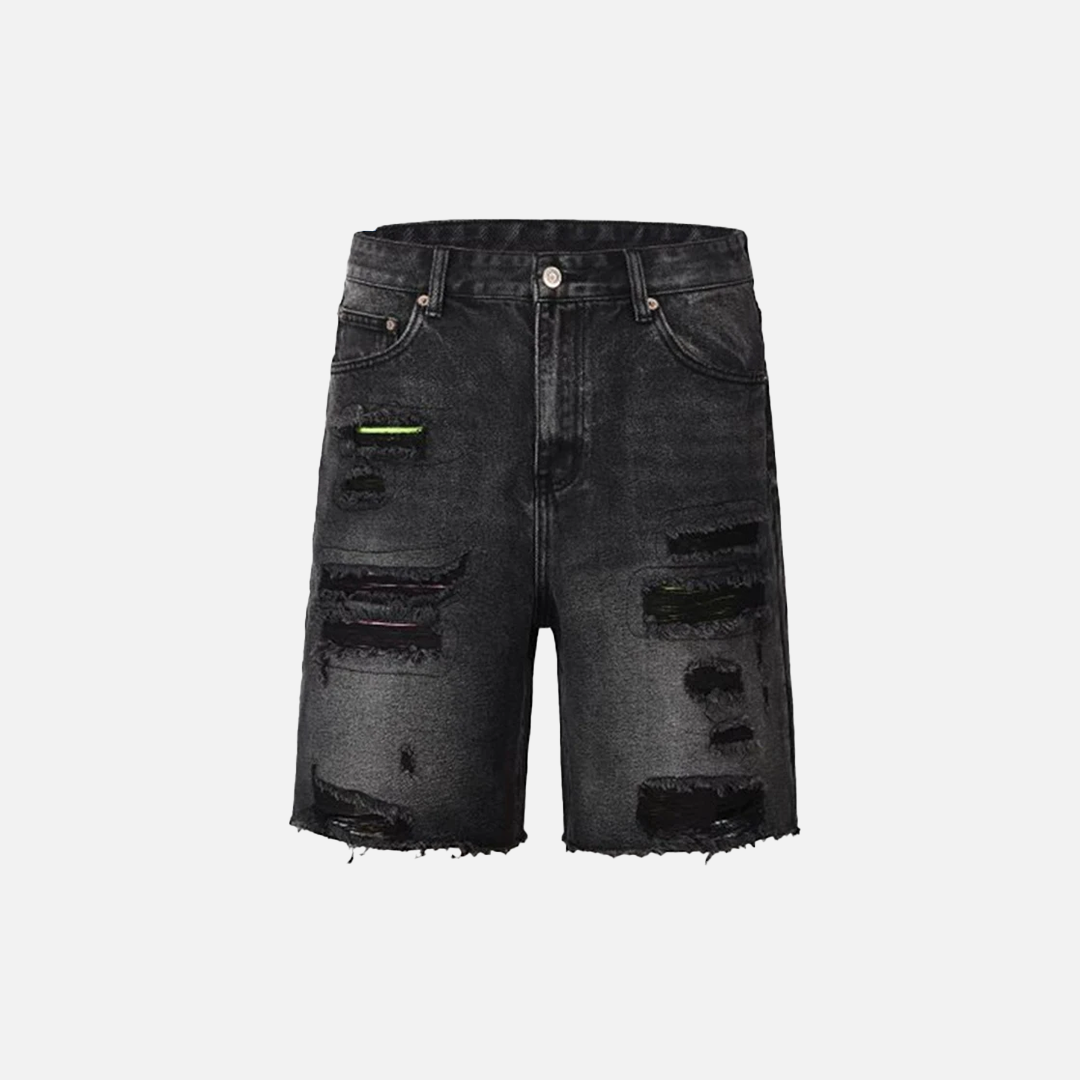 Gemütliche Streetwear-Shorts aus zerrissenem schwarzem Denim
