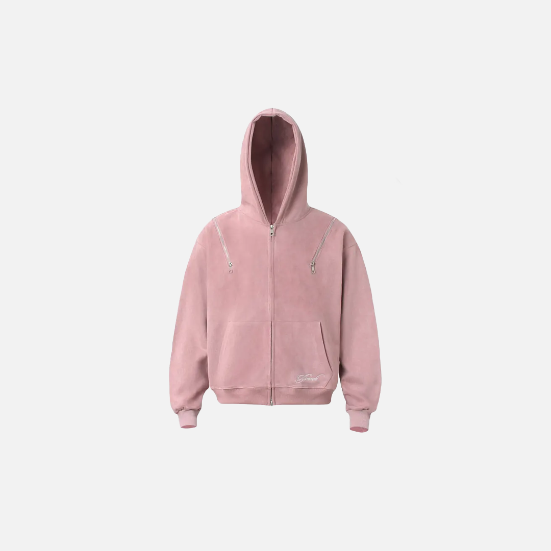 Atmungsaktives Wildleder-Kapuzensweatshirt mit mehreren Reißverschlüssen