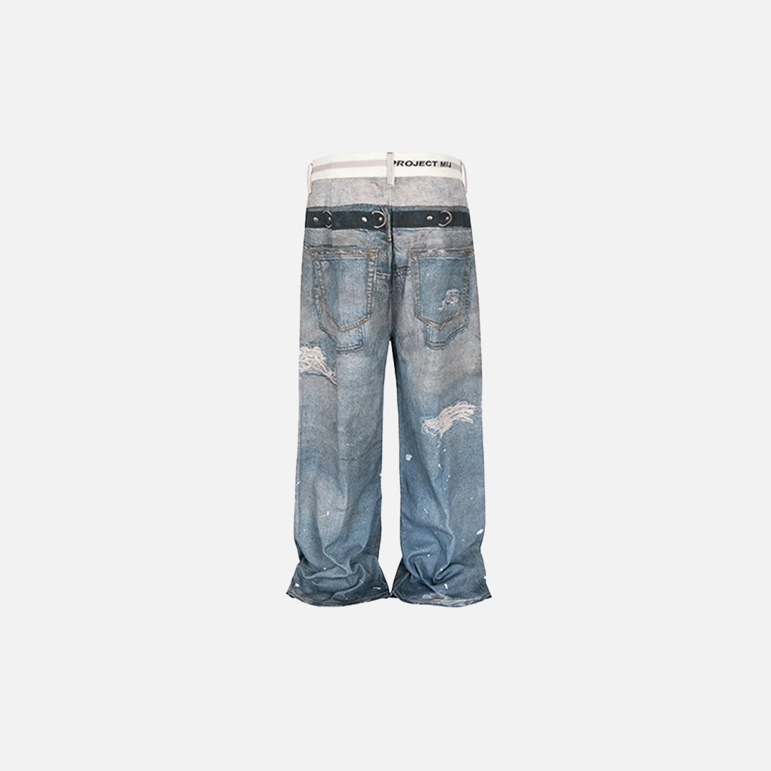 Y2K Streetwear Blaue Grafik Baggy Hip Hop Jeans