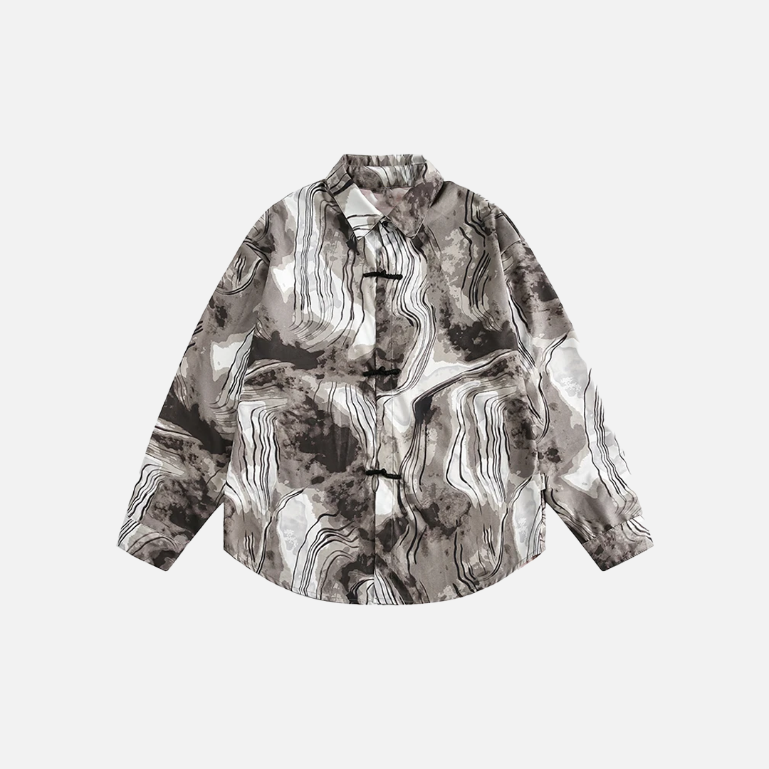 Langarmshirt mit abstraktem Y2K-Print und Umlegekragen